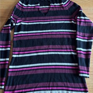 Lane Bryant Striped Ribbed Knit Sweater Keyhole Mock Neck 22/24 Multicolor